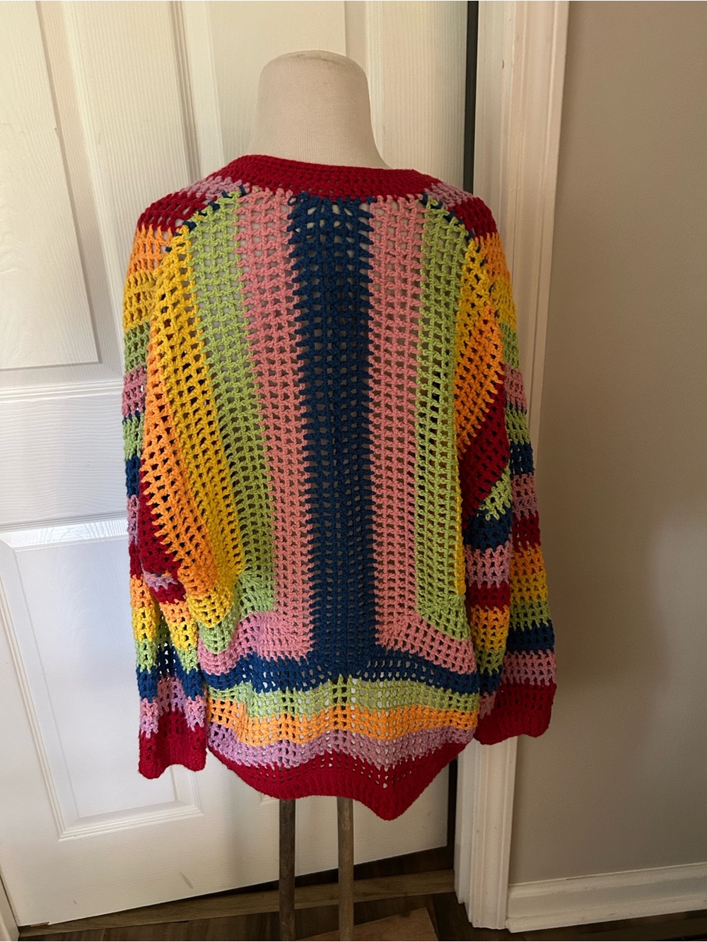 Farm Rio ๐ 100% cotton Rainbow handmade Crochet Open Cardigan colorful dopamine - Picture 4 of 8